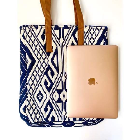 Aztec Large Woven Navy Blue & Cream tote bag - Picture 7 of 10